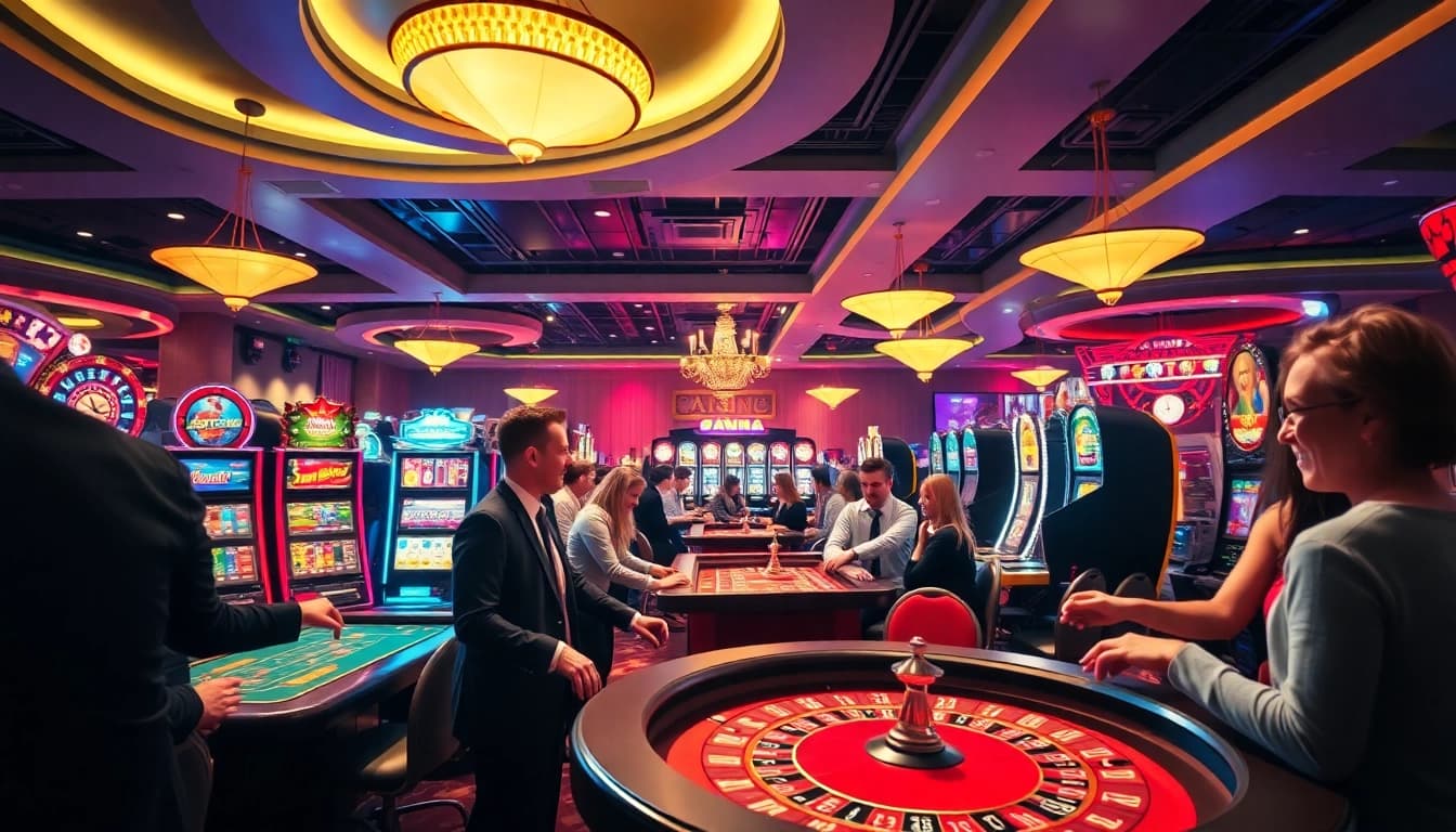 Spannende casinospiele in einem lebhaften Spielsaal mit engagierten Spielern.