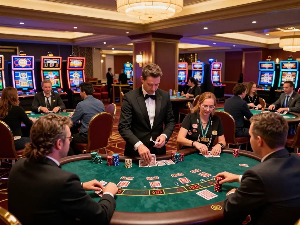 33WIN players engaging at a blackjack table, showcasing a vibrant casino atmosphere filled with strategy and excitement.