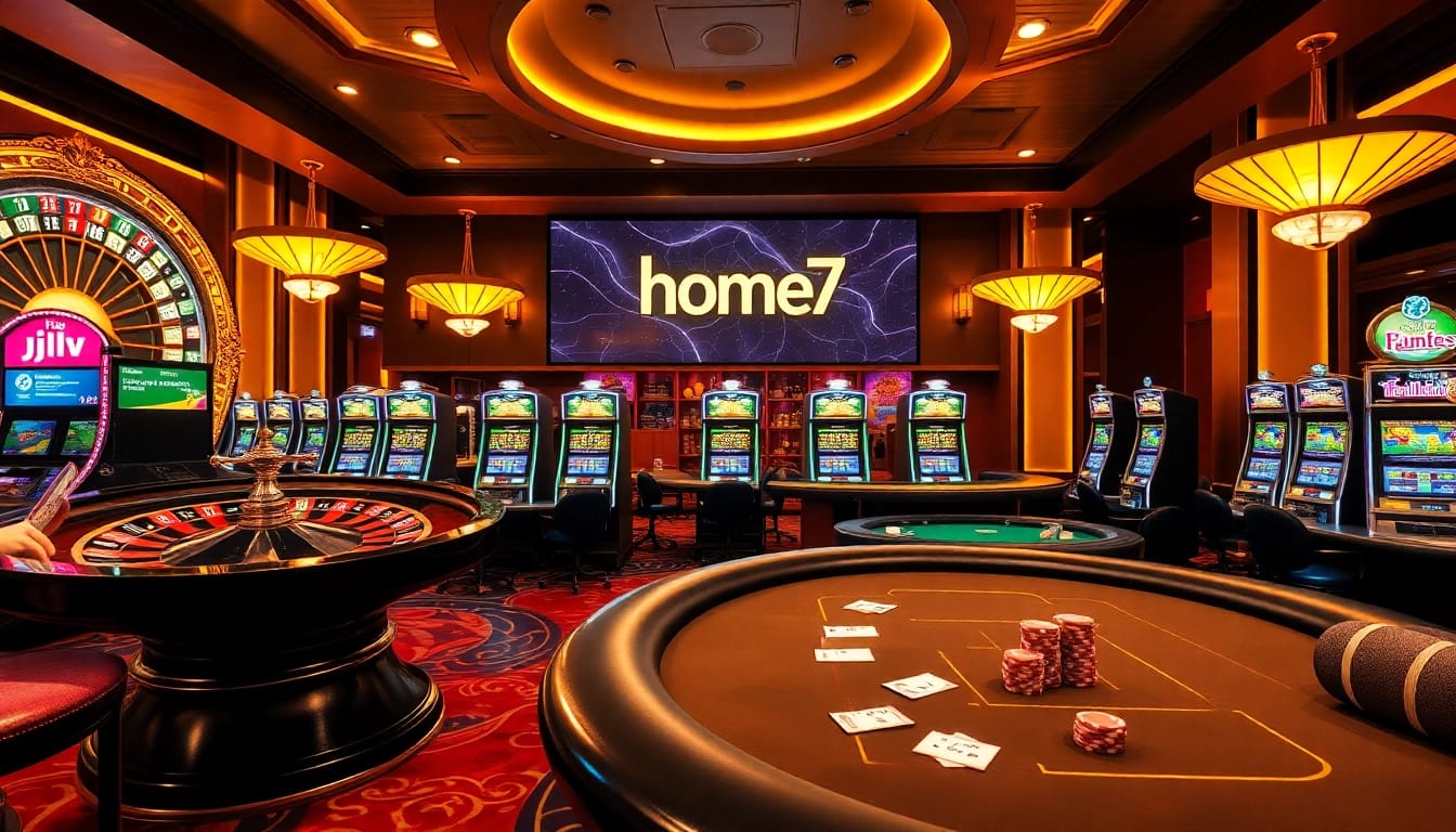 Experience the thrill of home jili7 gaming with vibrant casino tables and slot machines.