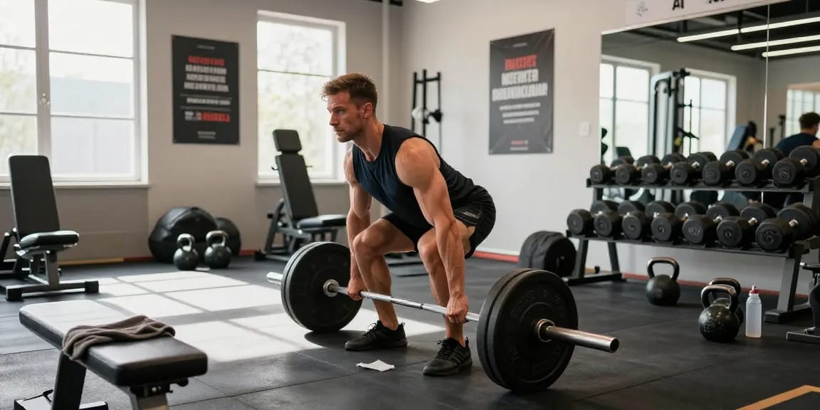 Sportlicher Bodybuilder hebt Gewichte in einem modernen Fitnessstudio und zeigt den Einfluss des Anabolika Shop Deutschland auf Muskelwachstum und Fitness.