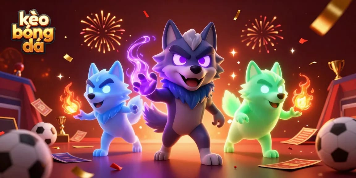 Place your bets with kèo bóng đá as ghostly wolves and sports elements energize the scene.