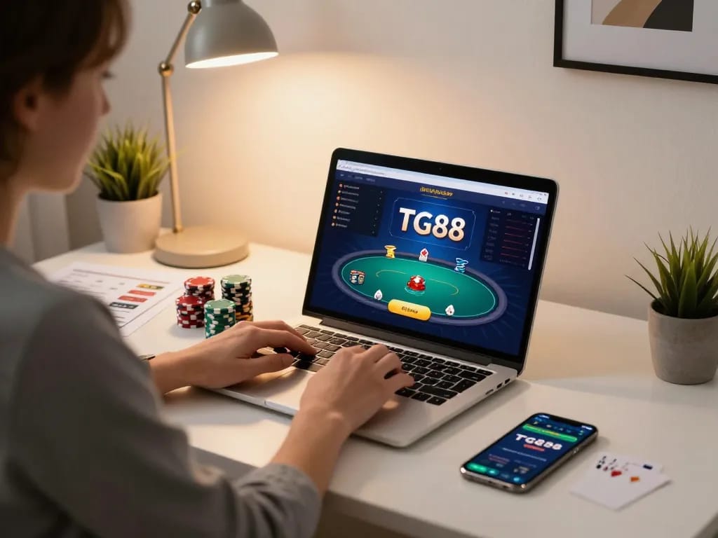 Engaging in a TG88 poker game online, showcasing gameplay and betting strategy notes