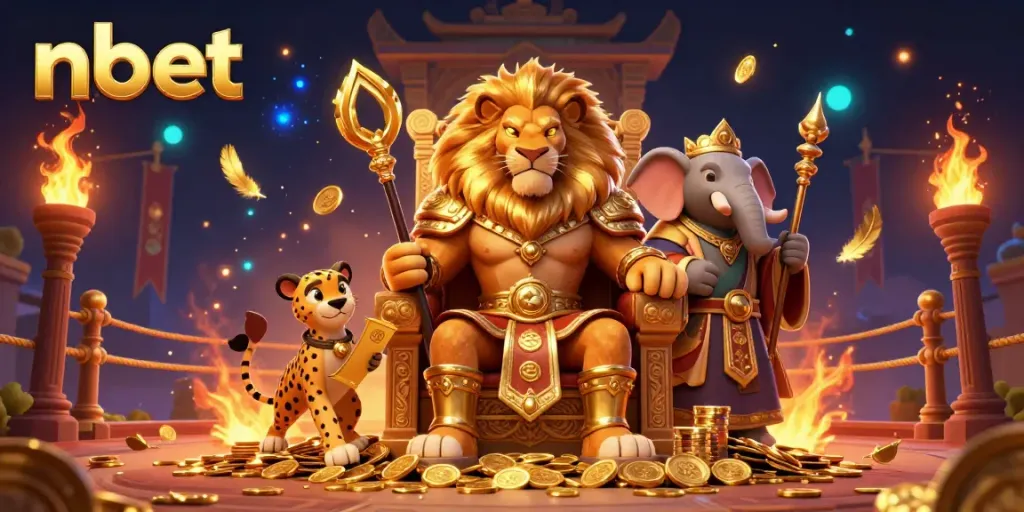 Experience thrilling gameplay at nbet with lion king and friends in a vibrant casino scene.
