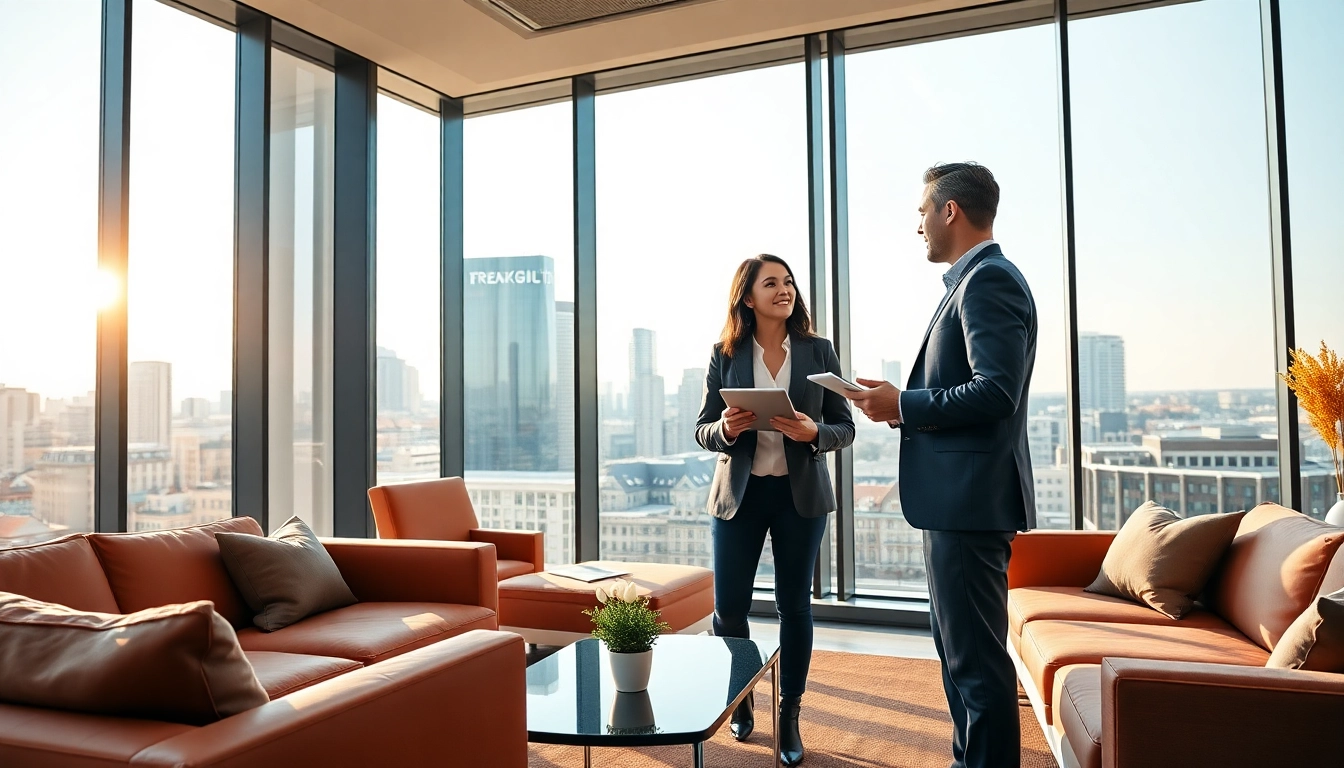 Immobilienmakler Frankfurt Preungesheim berät Kunden in modernem Büro über Immobilien.