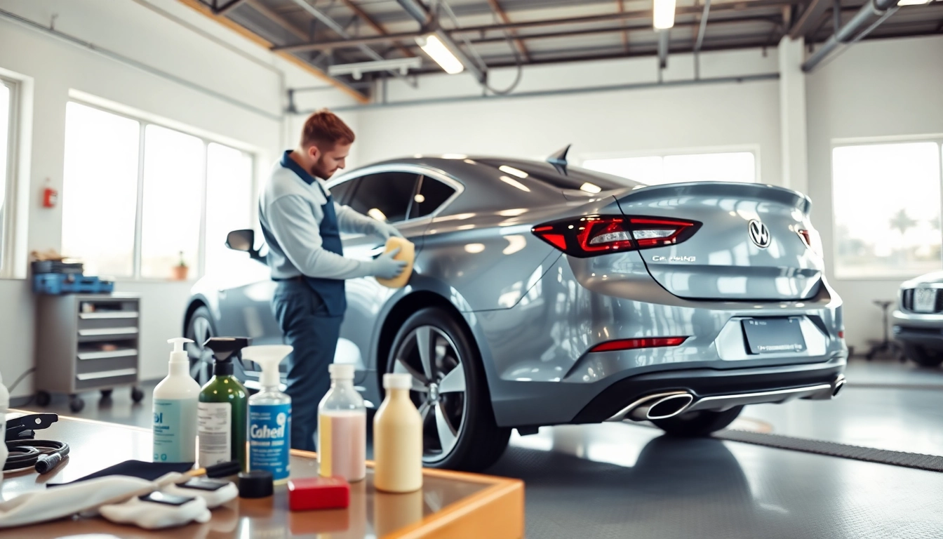 Professionelle leasing rückläufer aufbereitung eines Autos mit glänzendem Finish und sauberen Werkzeugen.
