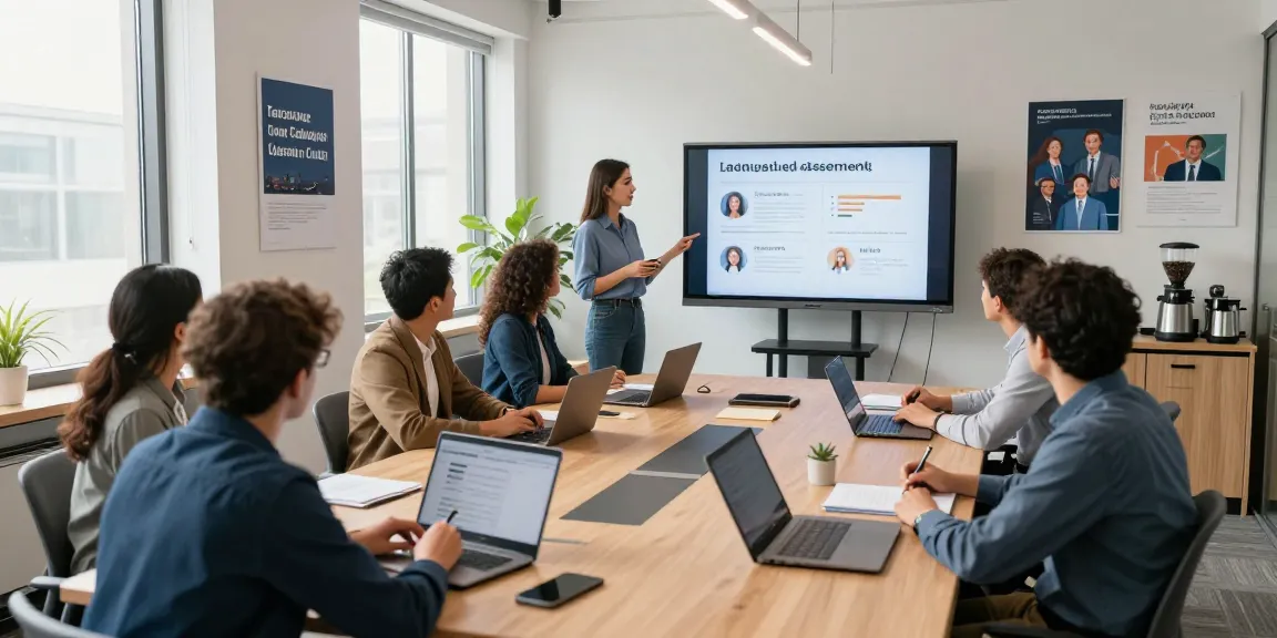 Die Mitarbeiter bewerten aktiv die Arbeitskultur im modernen Büro.