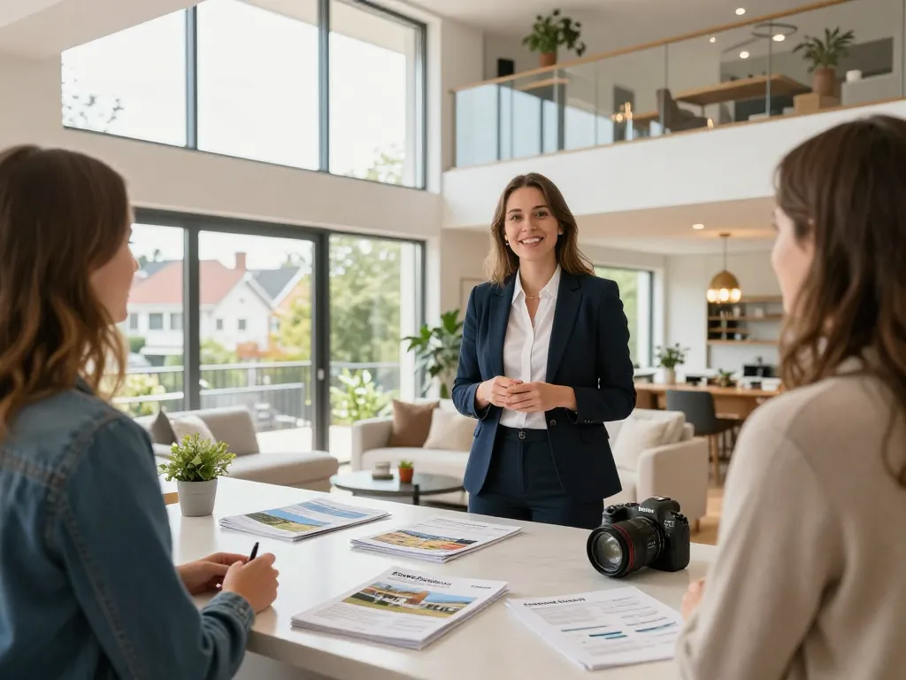 Ansprechende Präsentation des Immobilienmaklers Frankfurt Eckenheim, die moderne Wohnmerkmale hervorhebt.
