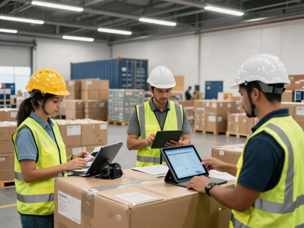 OCARGO Spedition Bielefeld: Ein engagiertes Team koordiniert internationale Transporte in einem modernen Lagerhaus.