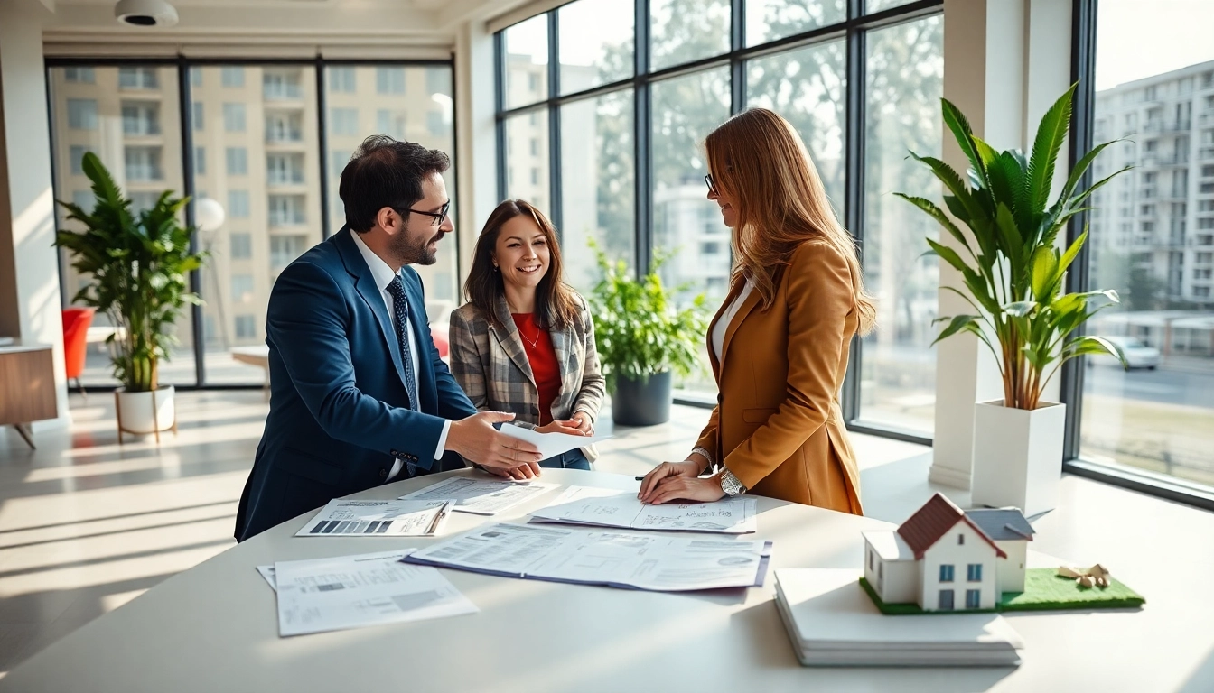 Immobilienmakler Frankfurt Eschersheim beraten Kunden in modernem Büro, Vertrauen und Expertise ausstrahlend.